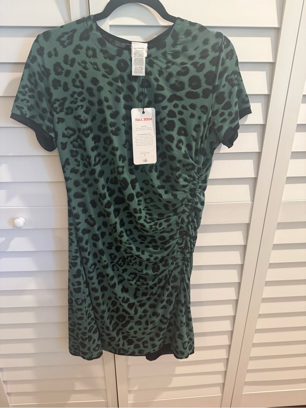 CAbi Green and Black Leopard-Print Midi Dress